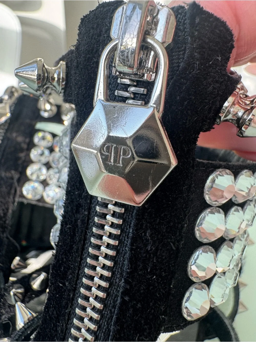 Philipp Plein Black Crystal & Studded Ankle-Strap Sandals